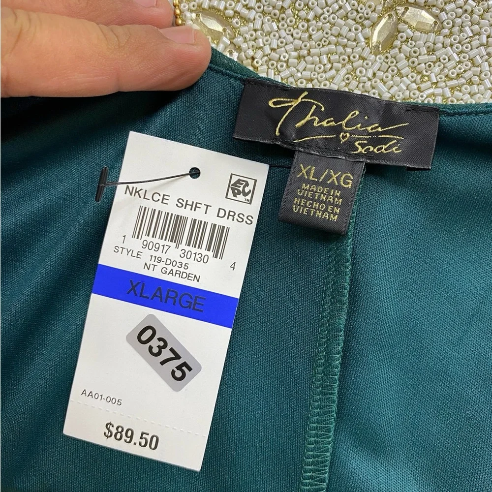 NWT Thalia Sodi sz xl teal necklace shift dress ruffled sleeve 0375 - Picture 3 of 4